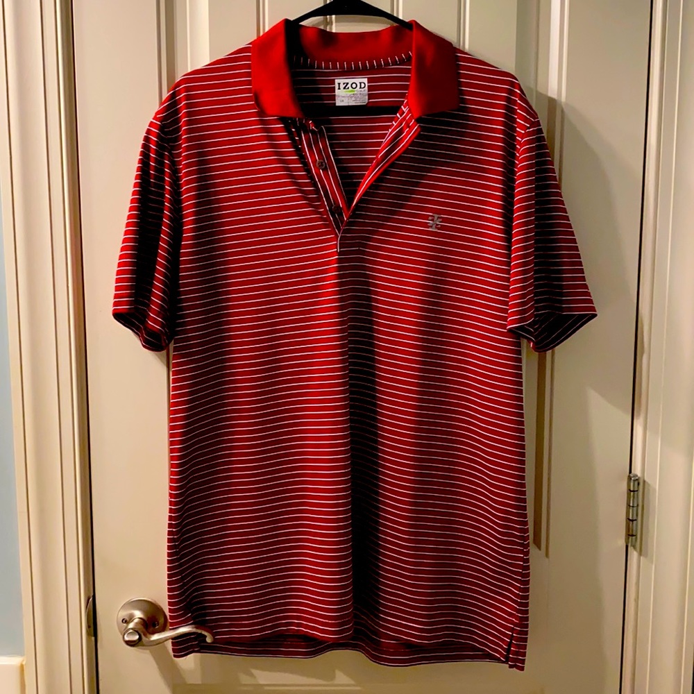 Red black white striped Izod Golf dri-fit shirt